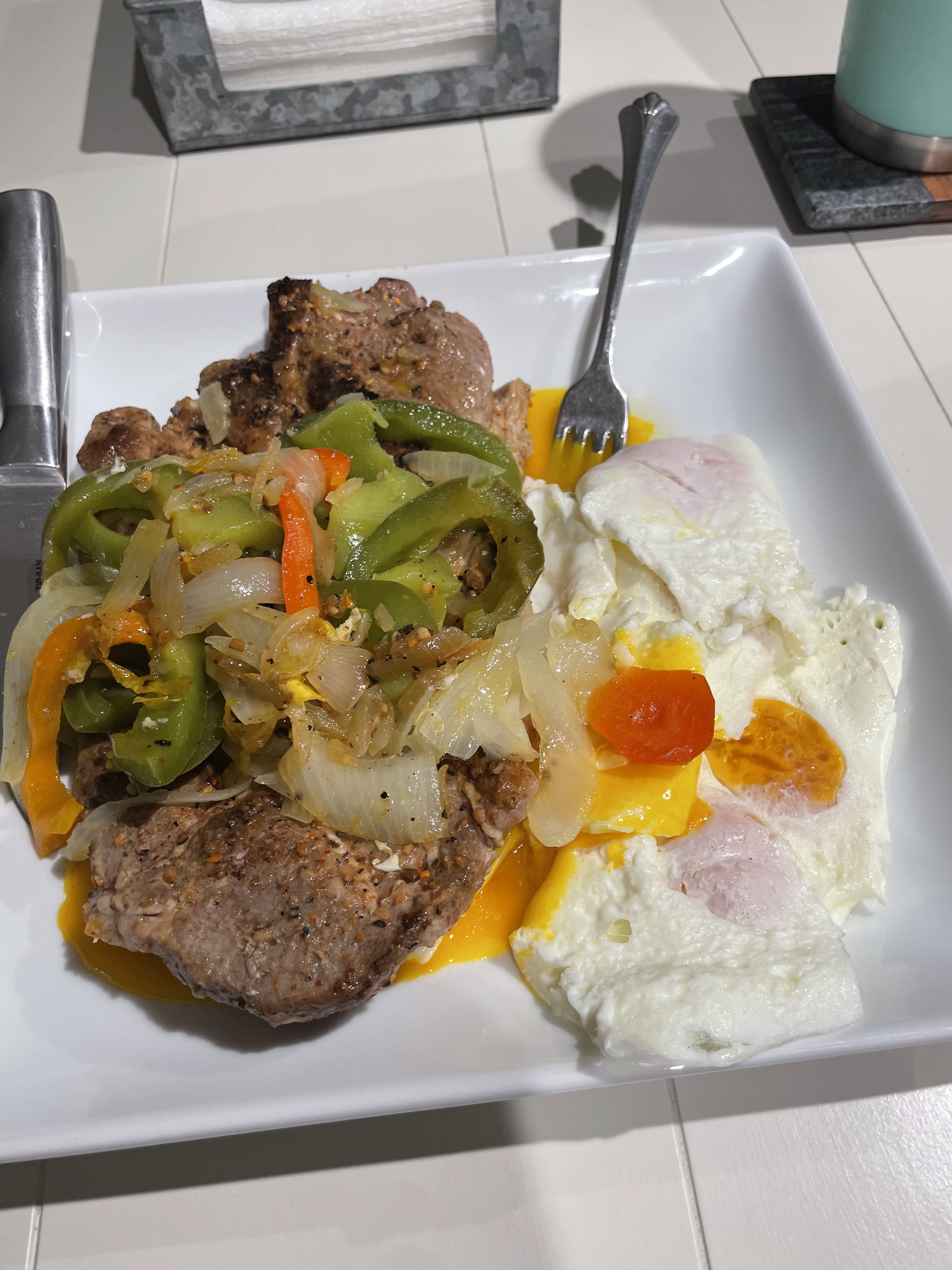 Pork steak with eggs